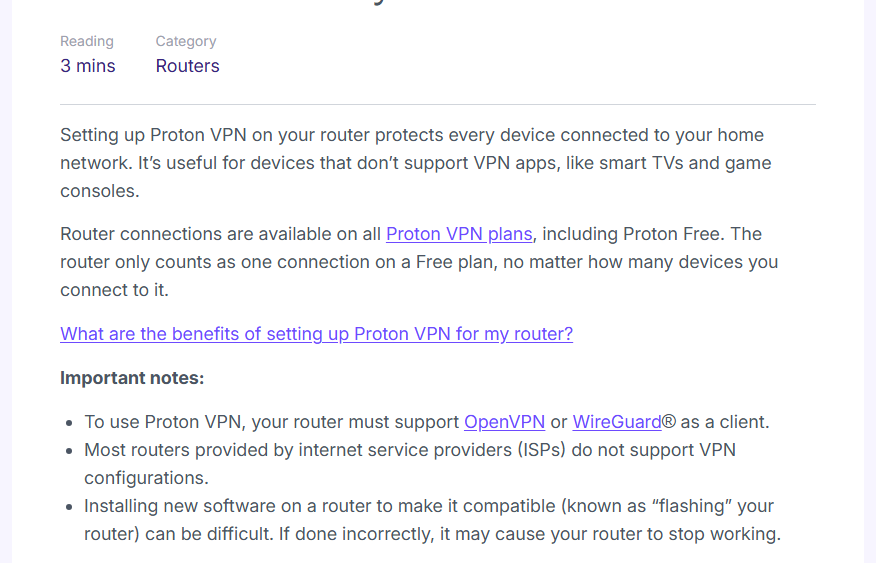 "The router only counts as one connection on a Free plan, no matter how many devices you connect to it." の記載箇所
