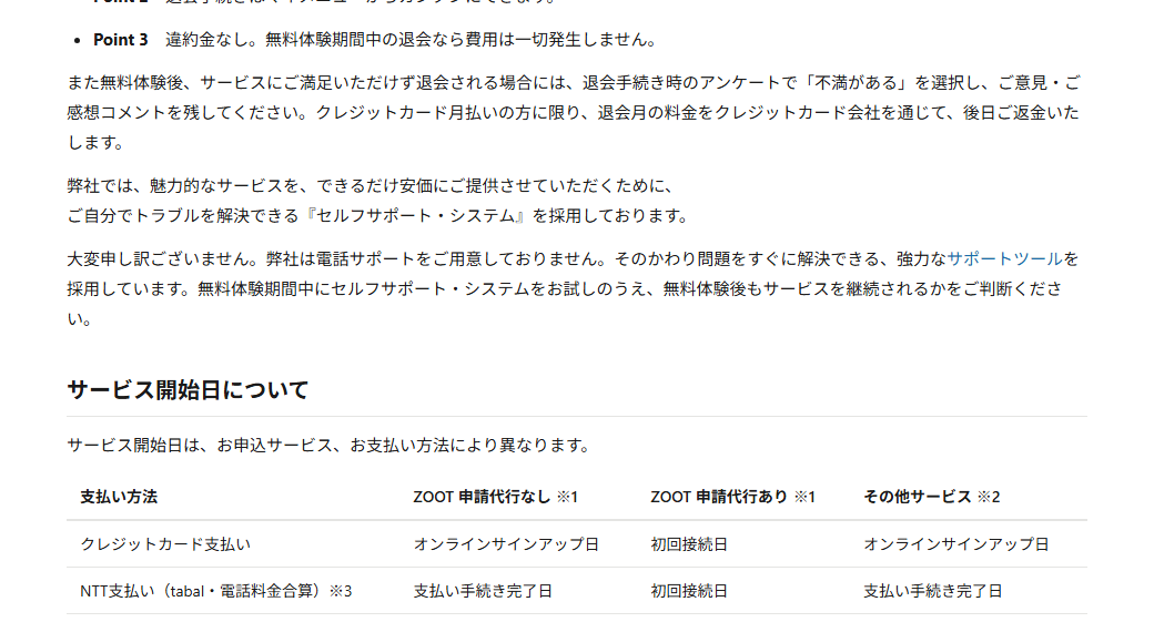 「弊社は電話サポートをご用意しておりません。そのかわり…」の記載箇所